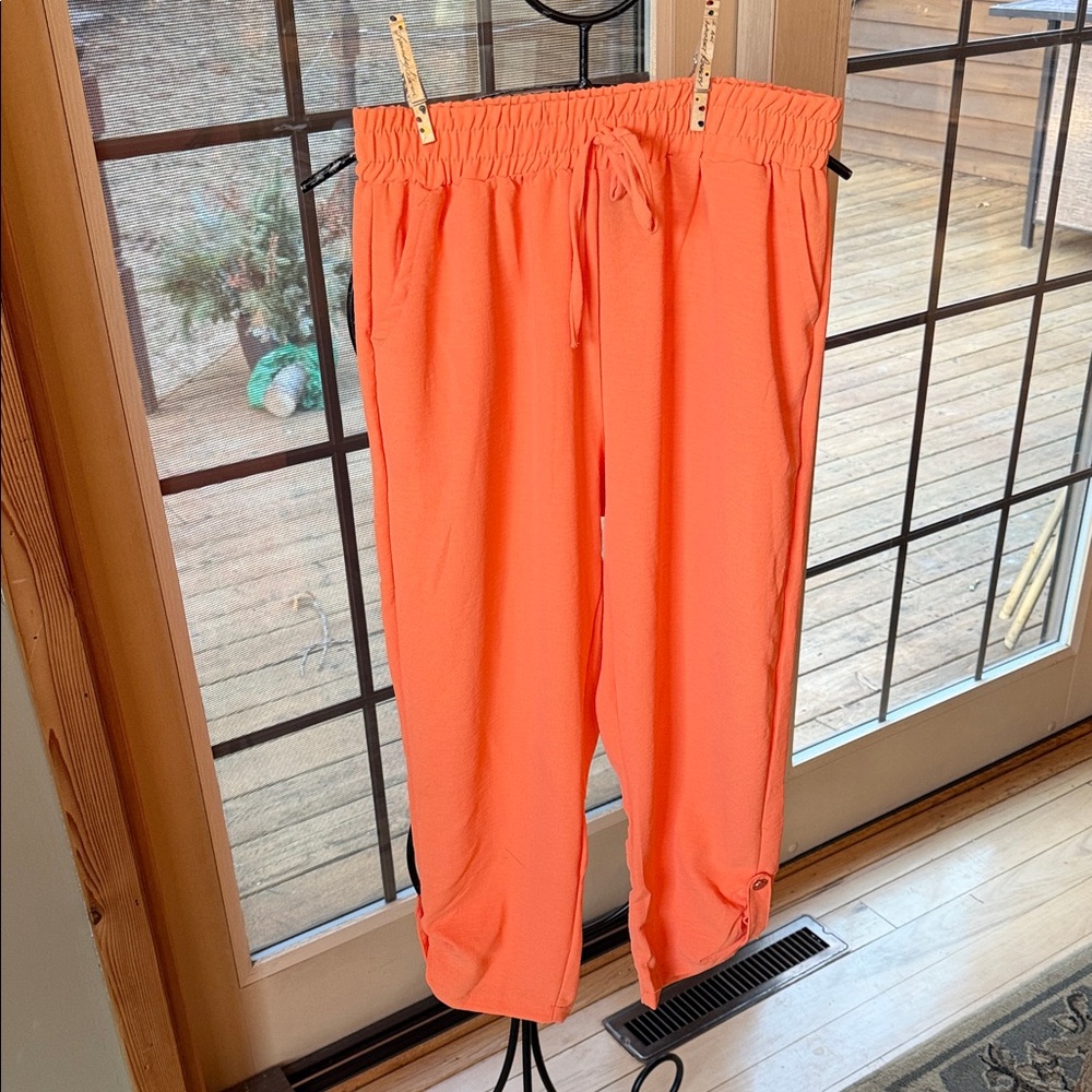 La La Muse Womens Orange Drawstring Elastic Waist Cropped Jogger Pants Size M